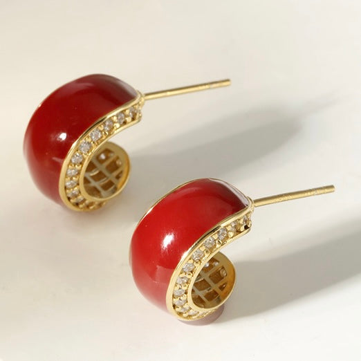 Light luxury Ankola red zircon earrings