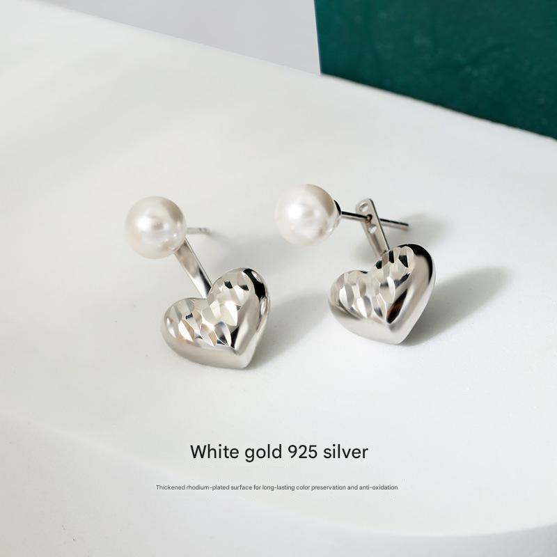 Light luxury sterling silver pearl heart earrings