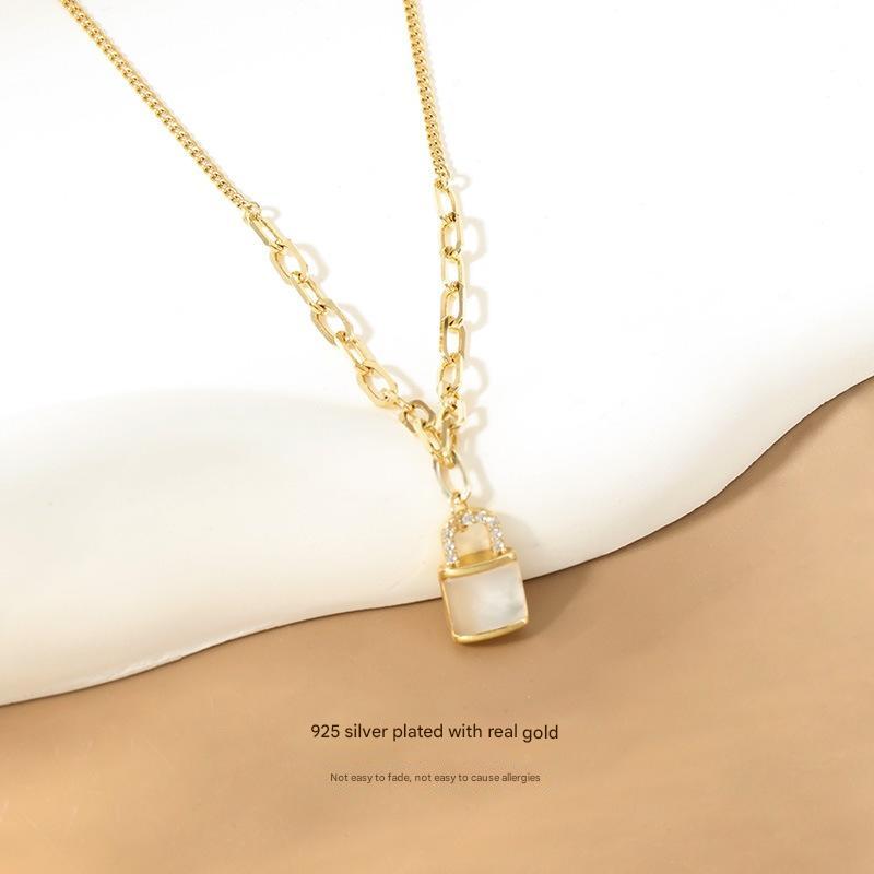 Mother-of-pearl small padlock necklace light luxury high-end design clavicle necklace