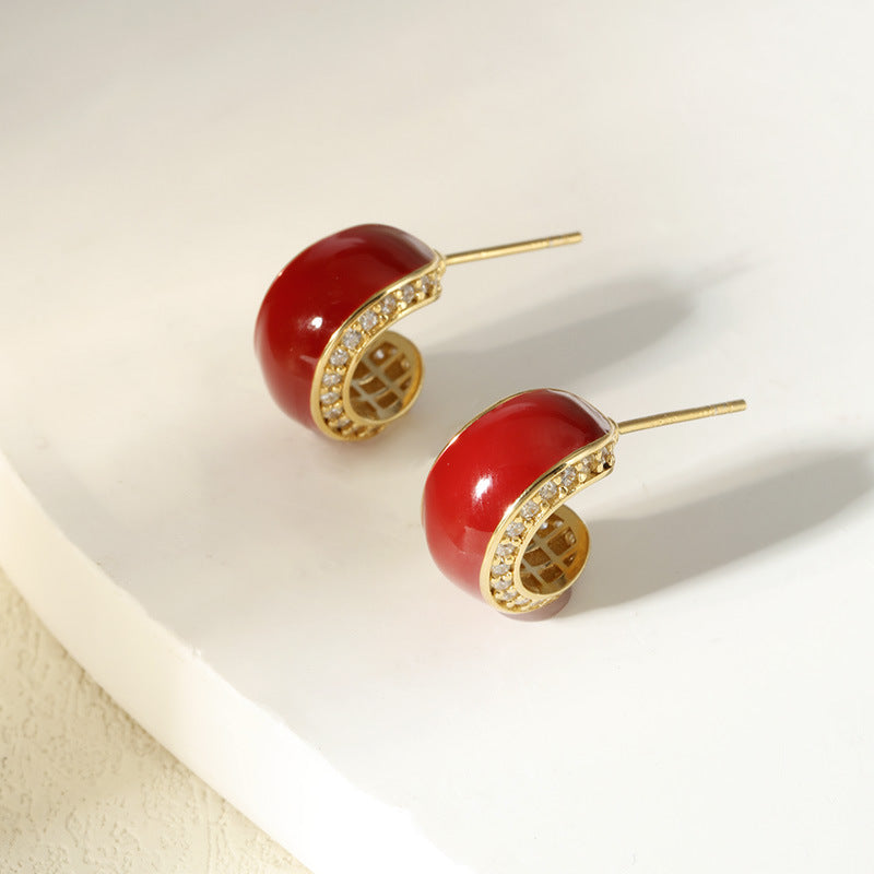 Light luxury Ankola red zircon earrings