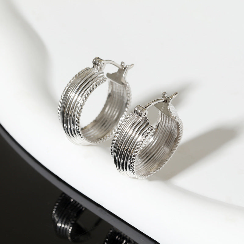 Niche minimalist sterling silver stripe earrings