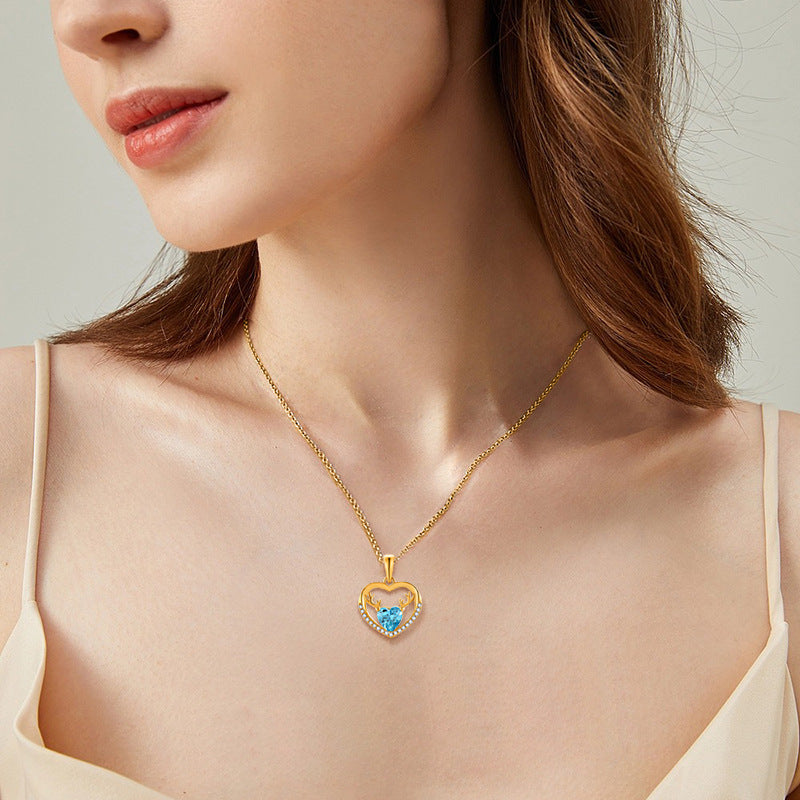 Zircon clavicle heart pendant necklace