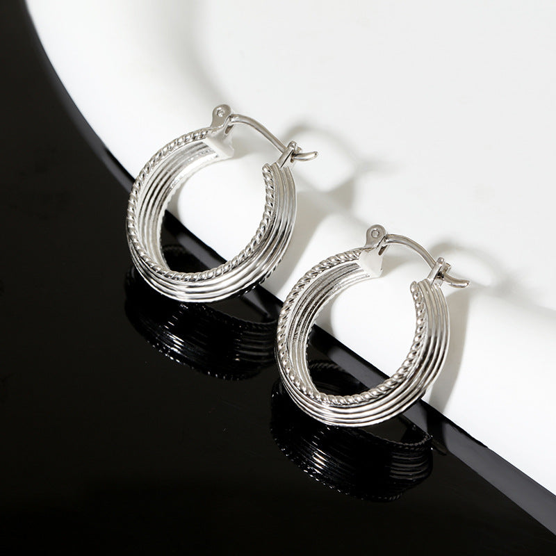 Niche minimalist sterling silver stripe earrings