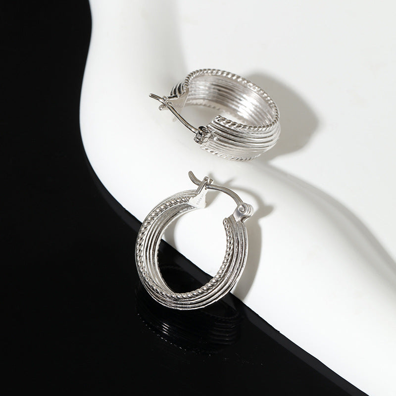 Niche minimalist sterling silver stripe earrings