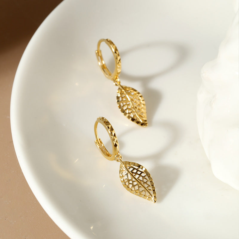 Flashing leaf light luxury niche ins style earrings