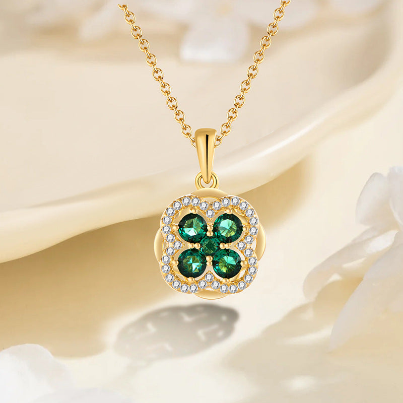 Rotatable 925 sterling silver green zircon pendant necklace