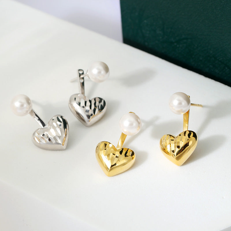 Light luxury sterling silver pearl heart earrings