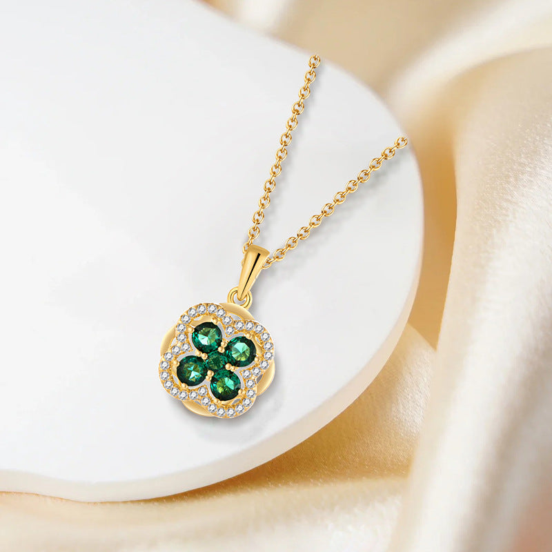 Rotatable 925 sterling silver green zircon pendant necklace