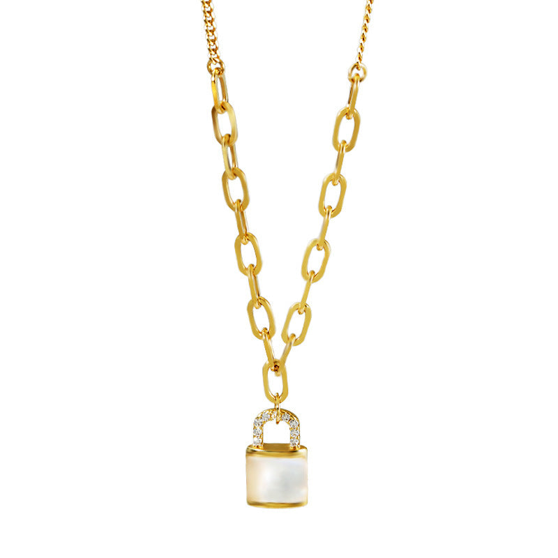 Mother-of-pearl small padlock necklace light luxury high-end design clavicle necklace