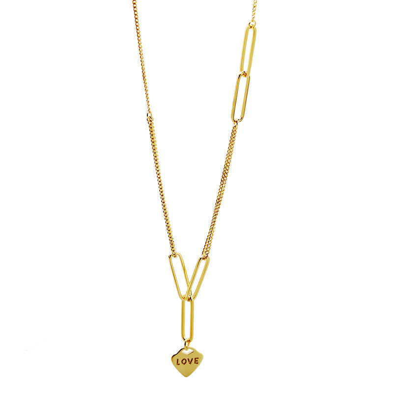 Sterling silver plated K gold heart-shaped love double bracelet + necklace