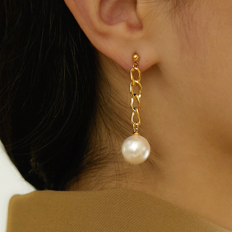 Sterling silver gold plated chain pearl earrings