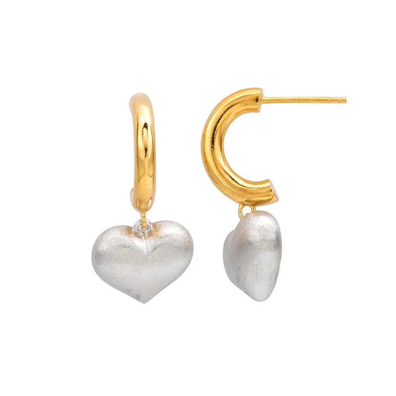 Sterling silver light luxury heart brushed earrings