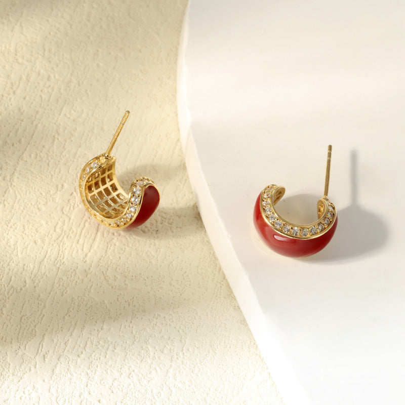 Light luxury Ankola red zircon earrings