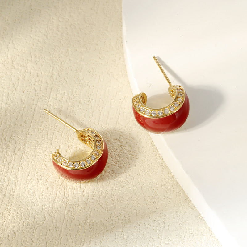 Light luxury Ankola red zircon earrings