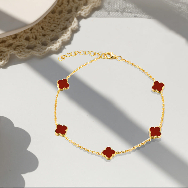 Red agate four-leaf clover bracelet