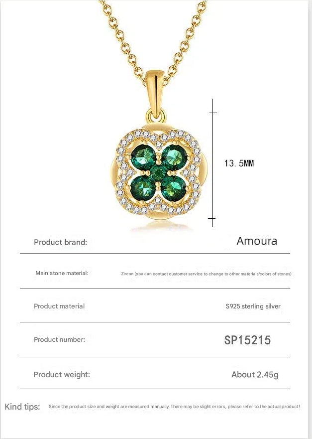 Rotatable 925 sterling silver green zircon pendant necklace